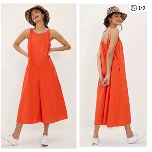 Maeve Anthropologie Orange Chrysanthemum Wide Leg Jumpsuit